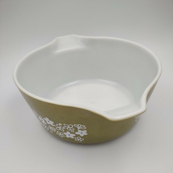 Pyrex Green Crazy Daisy Spring Blossom 475-B 2.5 qt Casserole Bowl NO LID MCM - Picture 3 of 6